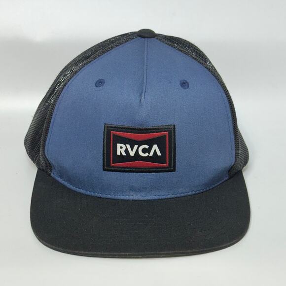 RVCA Mid Fit Snap Back Cap Logo Patch Hat Mesh Trucker Blue Black - Picture 1 of 5